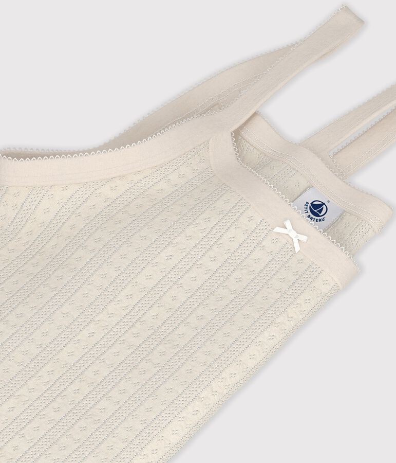 Canottiera con spalline in cotone traforato donna ecru