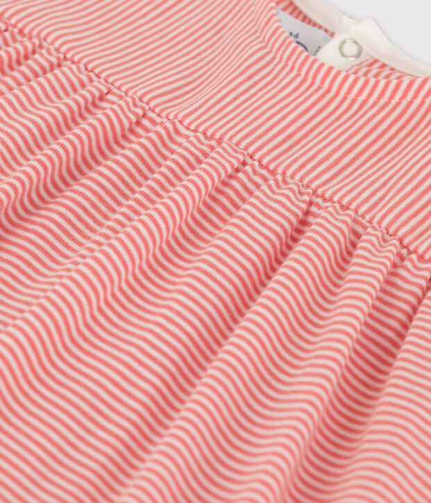 Abito beb&egrave; a manica corta in cotone biologico rosa/bianco