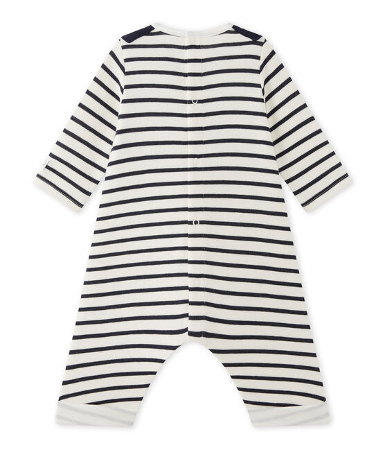 Tutina rigata per bebé maschio beige COQUILLE/blu SMOKING