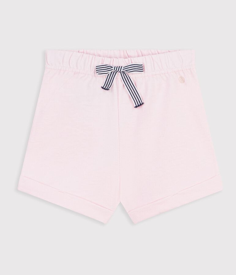 Shorts in cotone tinta unita neonato rosa