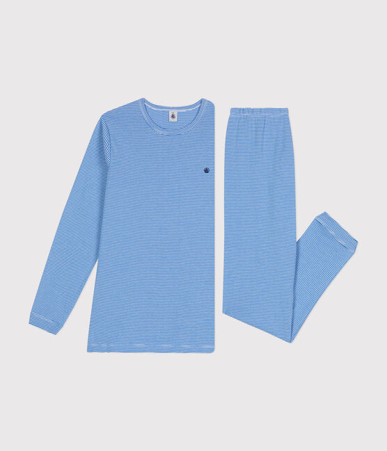 Pigiama in cotone rigato junior DELPHINIUM/ MARSHMALLOW