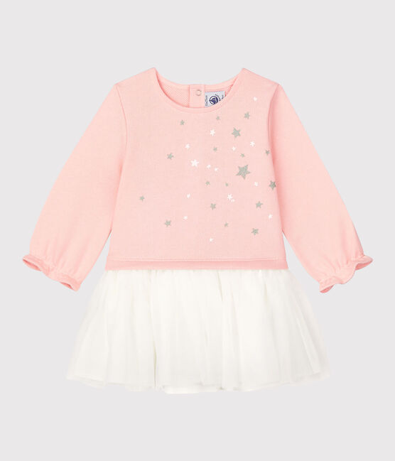 Abito in molleton bebè. rosa MINOIS/bianco MARSHMALLOW