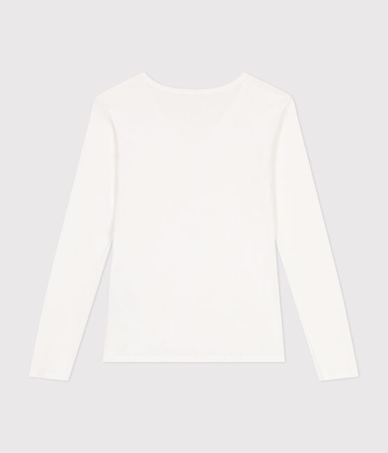 T-shirt donna L'Iconique a maniche lunghe in tinta unita a costine bianco ECUME