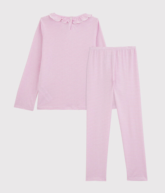 Pigiama a righe bambina in cotone e Lyocell rosa BOHEME/bianco MARSHMALLOW