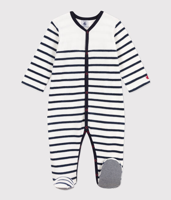 Tutina pigiama a righe in ciniglia bianco MARSHMALLOW/blu SMOKING
