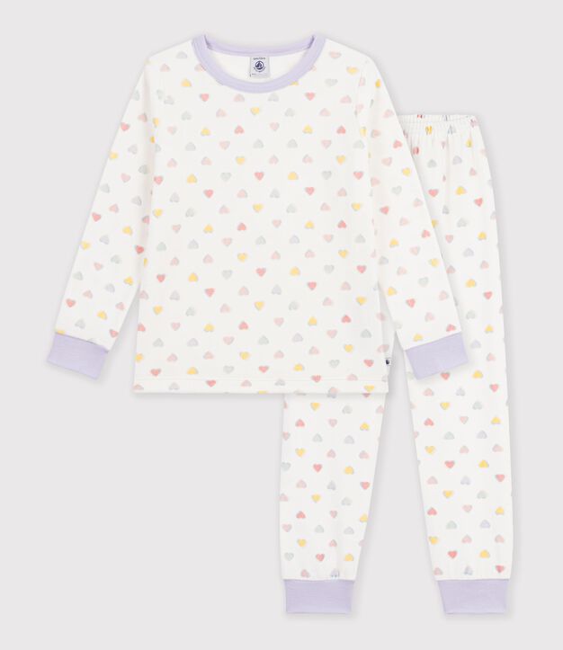 Pigiama in ciniglia a cuori bambino bianco/multicolore