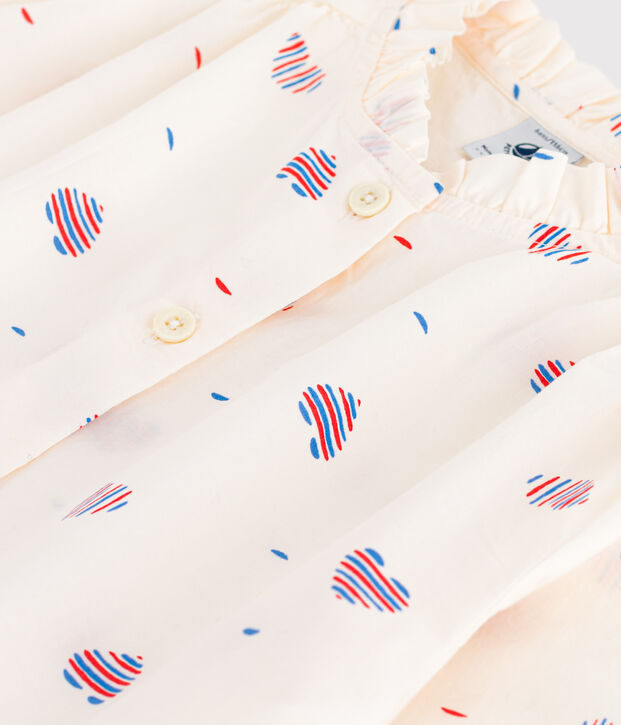 Blusa a maniche lunghe in cotone a cuori bambina ecru/multicolore
