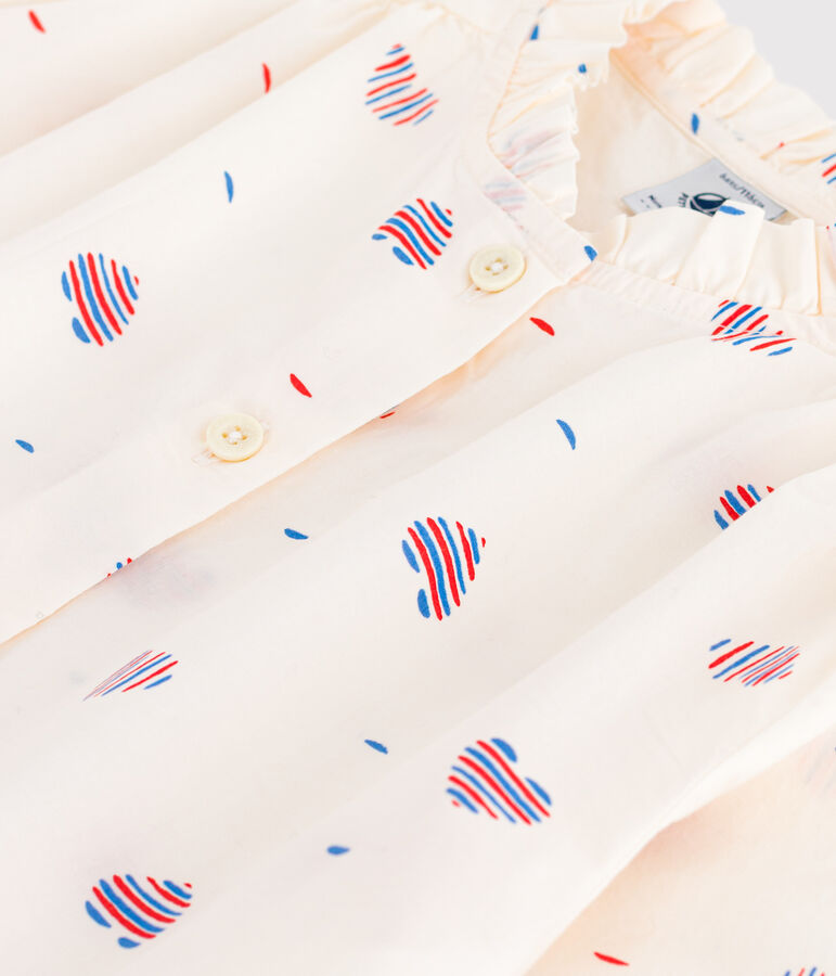 Blusa a maniche lunghe in cotone a cuori bambina ecru/multicolore