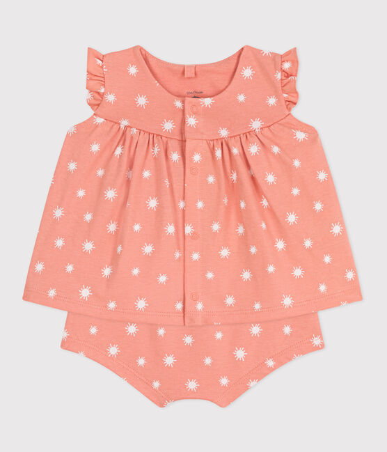 Completo nascita a due pezzi in cotone con soli stampati arancione ABRICOT/ MARSHMALLOW