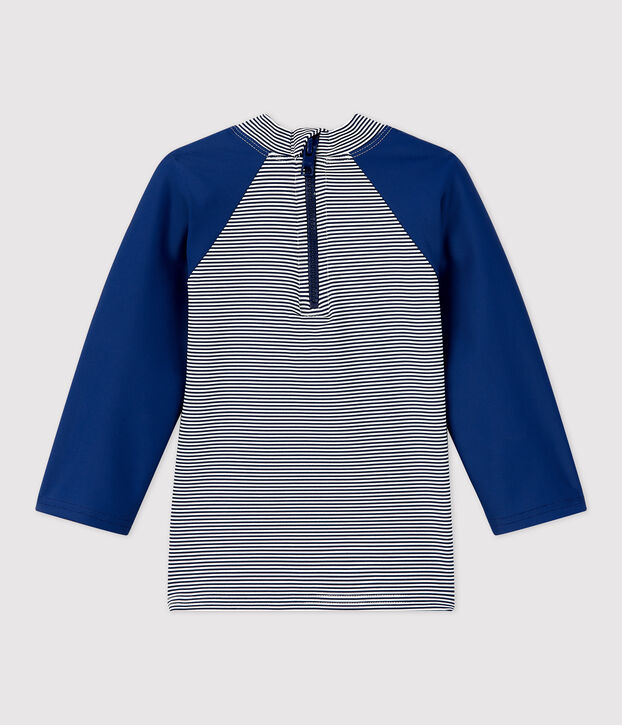 T-shirt beb&egrave; anti-UV in materiale ecoresponsabile blu/bianco