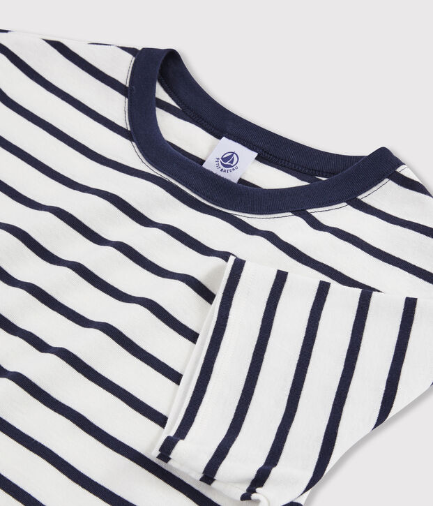T-shirt girocollo iconica in cotone a righe Donna bianco/blu