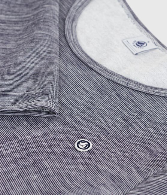T-shirt a maniche lunghe in misto lana e cotone a righe donna blu SOIR/ MARSHMALLOW