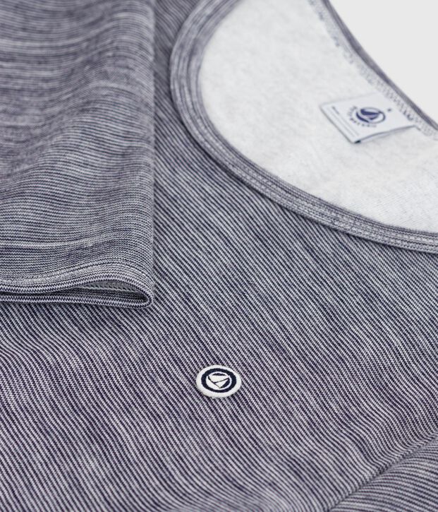 T-shirt a maniche lunghe in misto lana e cotone a righe donna blu/bianco