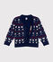 Cardigan in misto lana e cotone lavorato jacquard bambino blu MEDIEVAL/bianco MULTICO