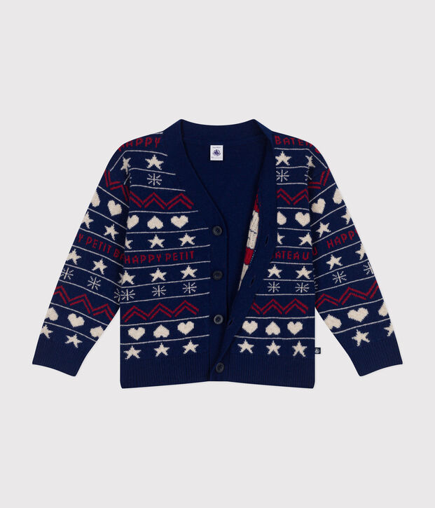 Cardigan in misto lana e cotone lavorato jacquard bambino blu/multicolore