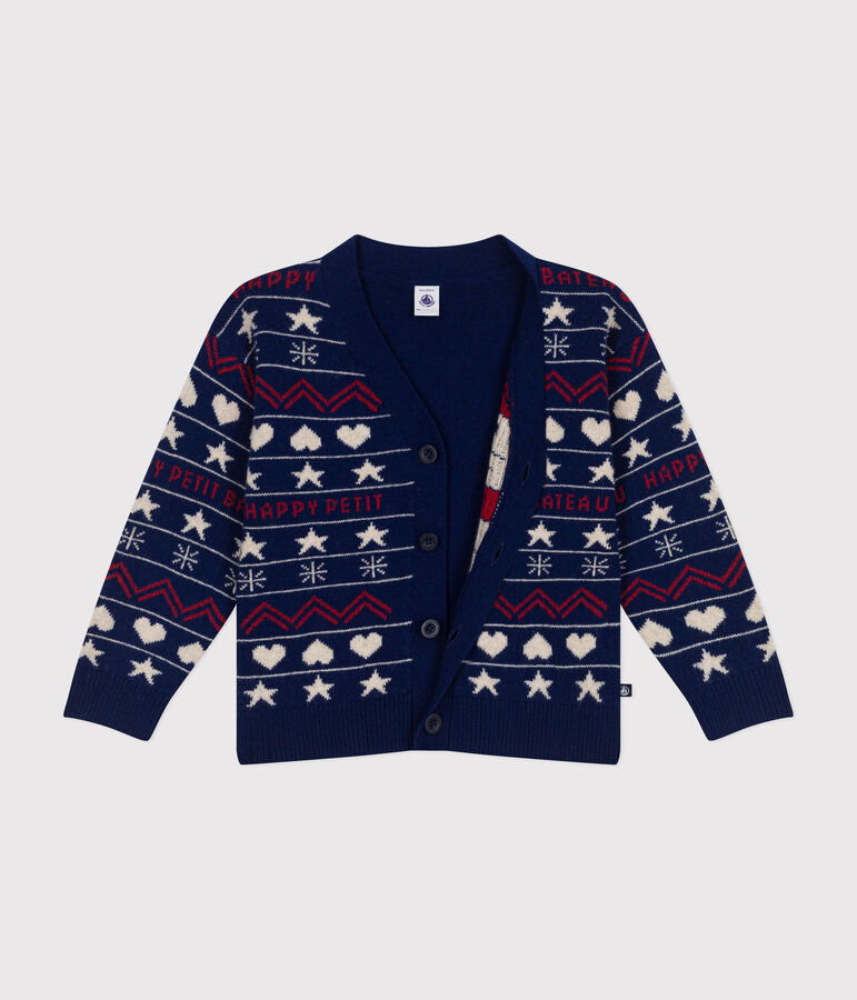 Cardigan in misto lana e cotone lavorato jacquard bambino blu/multicolore