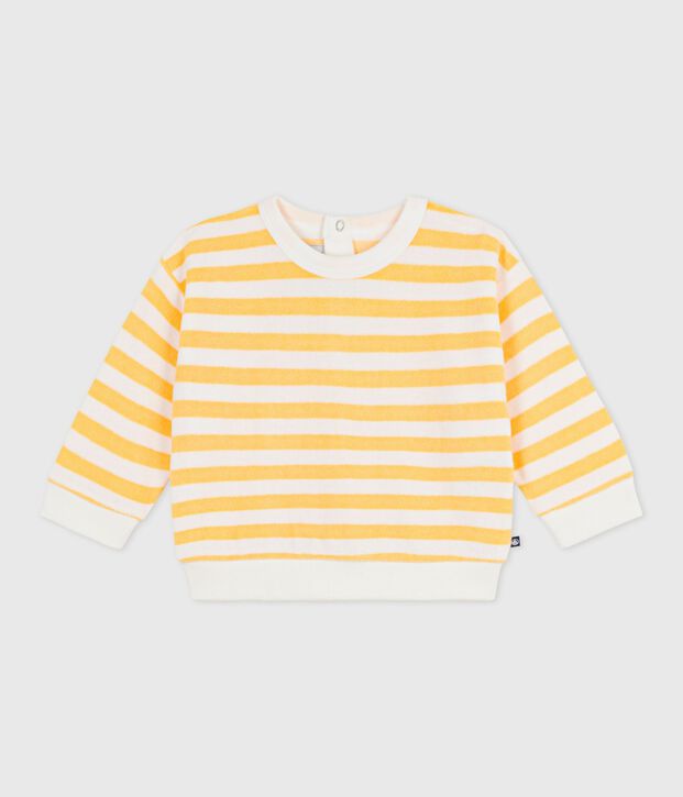 Felpa in cotone a righe neonato giallo/bianco