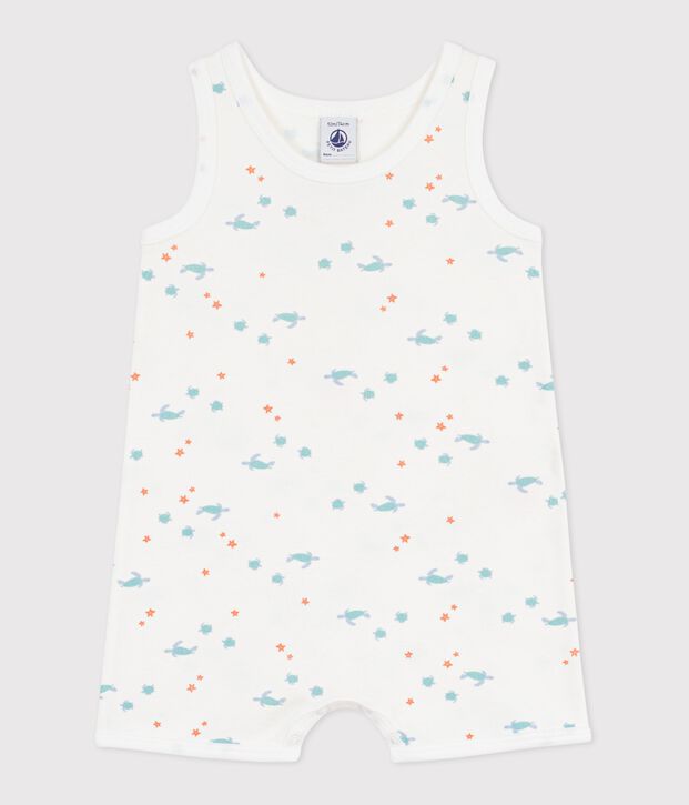 Tutina corta senza maniche in cotone con tartarughe stampate neonato bianco/multicolore