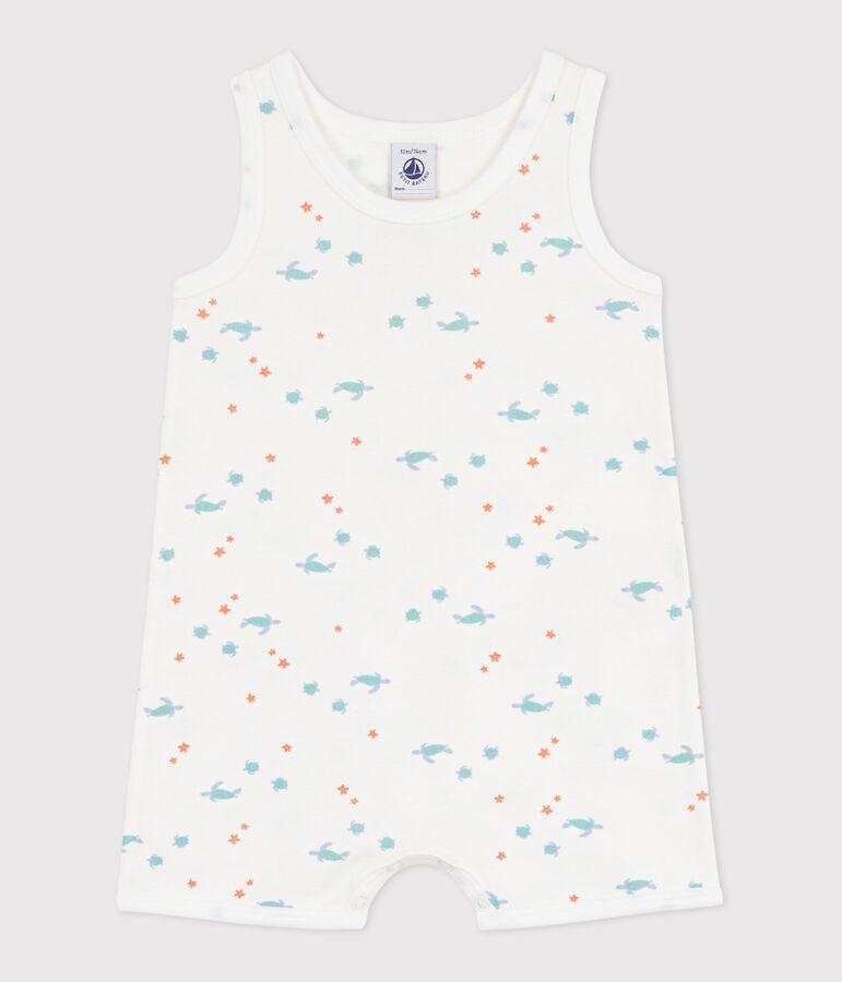 Tutina corta senza maniche in cotone con tartarughe stampate neonato bianco/multicolore