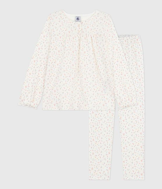 Pigiama in cotone con stampa a pois bambina bianco MARSHMALLOW/bianco MULTICO