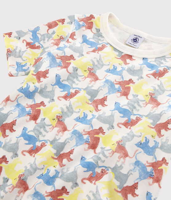 Pigiama fantasia gatti bambino in cotone biologico bianco MARSHMALLOW/bianco MULTICO