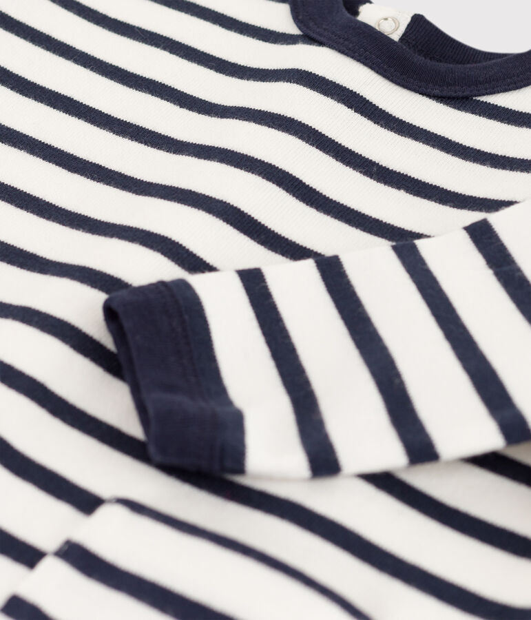 Tutina beb&egrave; in jersey spesso a righe stile marini&egrave;re bianco MARSHMALLOW/blu SMOKING