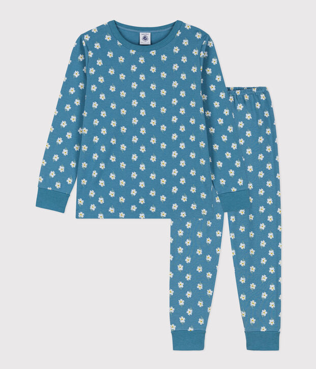 Pigiama fiore bambina a fiori in cotone blu/multicolore