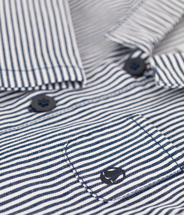 Tutina lunga beb&egrave; in tela a righe blu/bianco