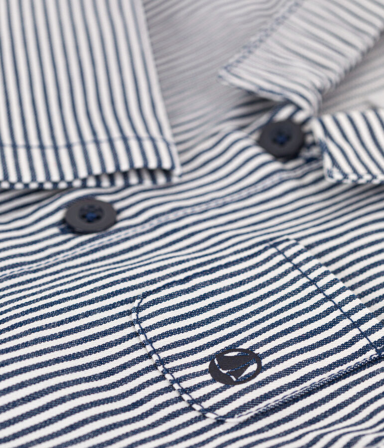 Tutina lunga beb&egrave; in tela a righe blu/bianco