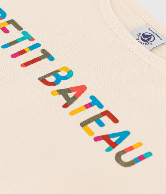 T-shirt bambina in cotone stampato ecru AVALANCHE