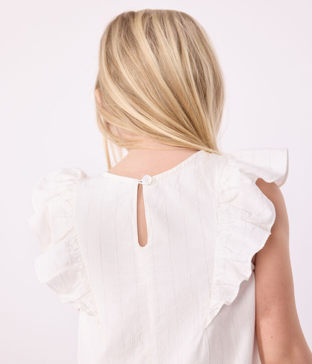 Abito a maniche corte in cotone bambina bianco/grigio