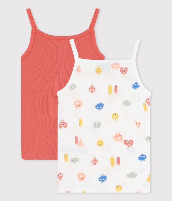 Confezione da 2 canottiere con spalline ed emoticon bambina in cotone e Lyocell variante 1