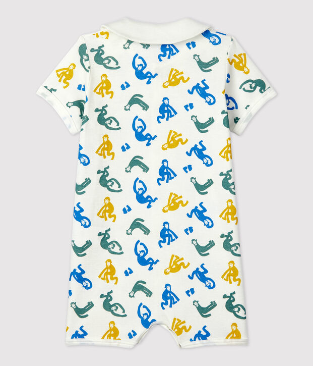 Tutina corta beb&egrave; con scimmie fosforescenti in cotone bianco/multicolore