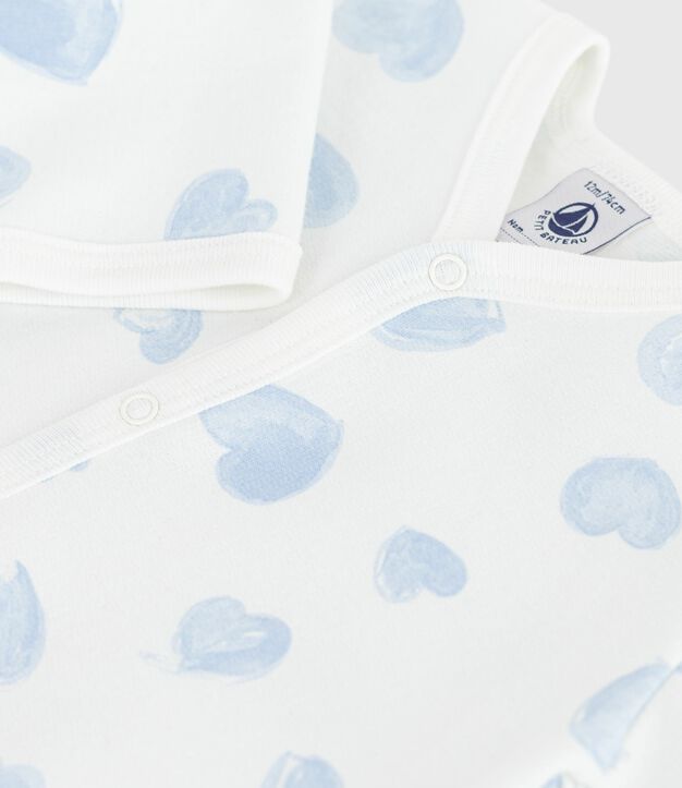 Pigiama in tessuto felpato spazzolato con colletto con stampa a cuori neonato bianco/blu