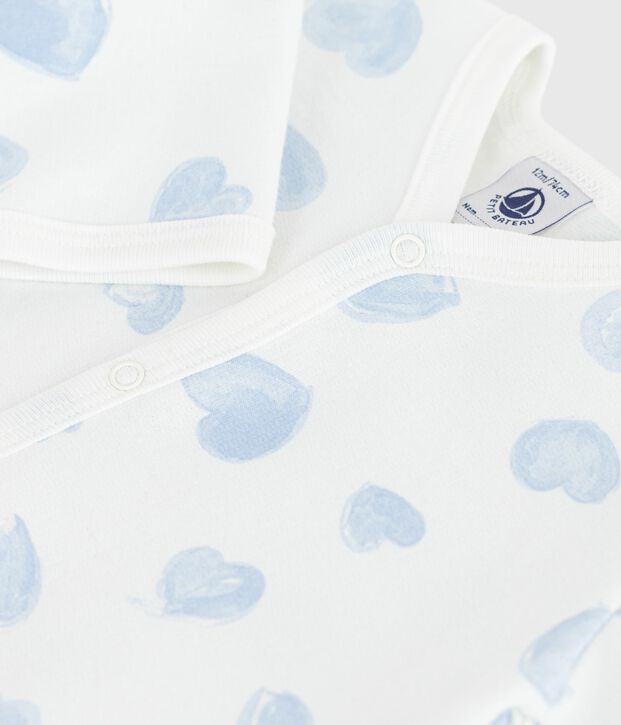 Pigiama in tessuto felpato spazzolato con colletto con stampa a cuori neonato bianco/blu
