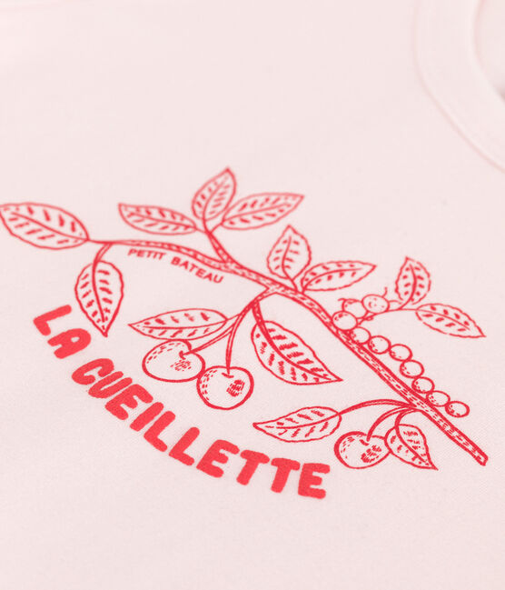 T-shirt a maniche corte in cotone con stampa bambina rosa FLEUR