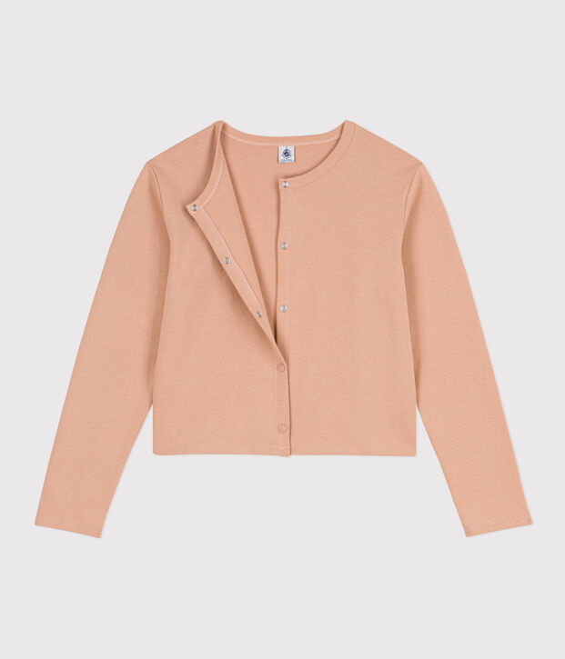 Cardigan donna in cotone spesso con automatici beige