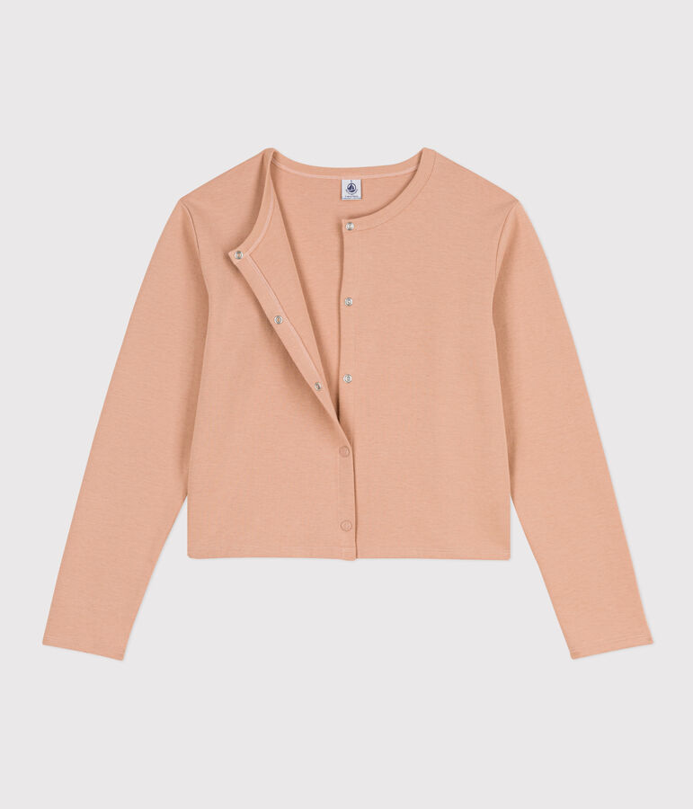 Cardigan donna in cotone spesso con automatici beige