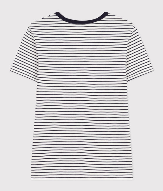 T-shirt L'Iconique scollo a V in cotone a righe donna bianco MARSHMALLOW/blu SMOKING