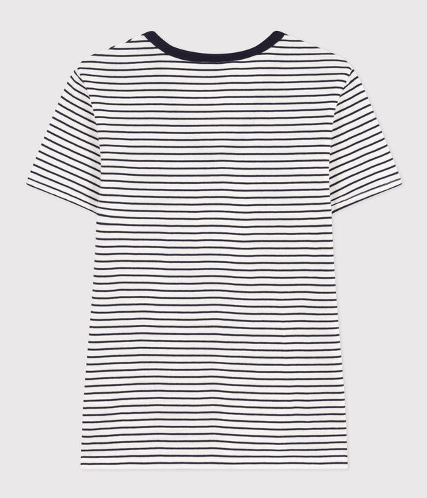 T-shirt L'Iconique scollo a V in cotone a righe donna bianco/blu