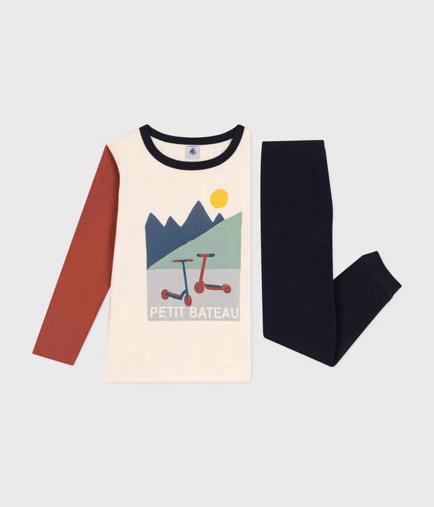 Pigiama a tinta unita motivo monopattino in cotone bambino blu/multicolore