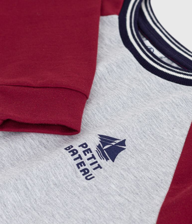 T-shirt a maniche lunghe in cotone tinta unita bambino grigio/rosso