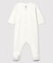 Tutina bianca in ciniglia di cotone biologico con serigrafia Petit Bateau bianco MARSHMALLOW/beige PERLIN