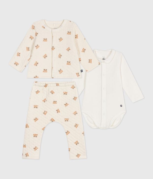 Set 3 pezzi in cotone con panda rossi stampati neonato ecru/multicolore