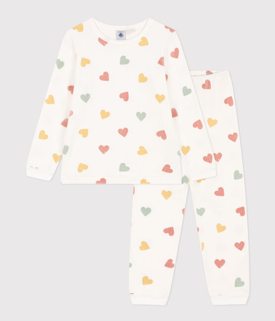 Pigiama con cuori bambina in ciniglia bianco MARSHMALLOW/bianco MULTICO