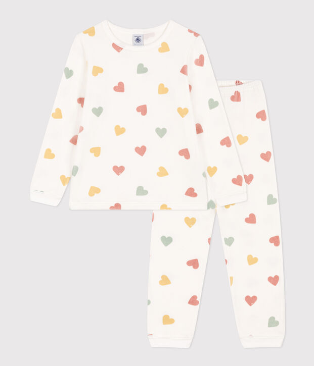 Pigiama con cuori bambina in ciniglia bianco/multicolore