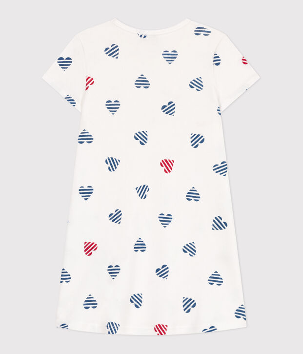 Camicia da notte in cotone con cuori stampati bambina bianco/multicolore