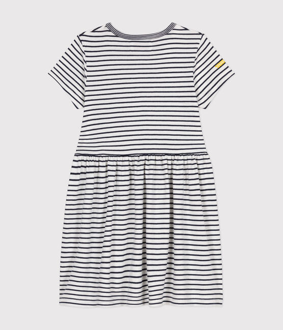 Abito Monsieur Madame in cotone bambina bianco MARSHMALLOW/blu SMOKING