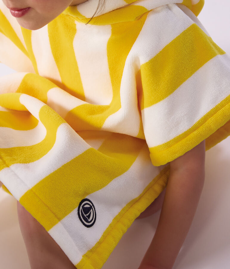 Poncho da bagno in spugna di cotone a righe bambino giallo/bianco
