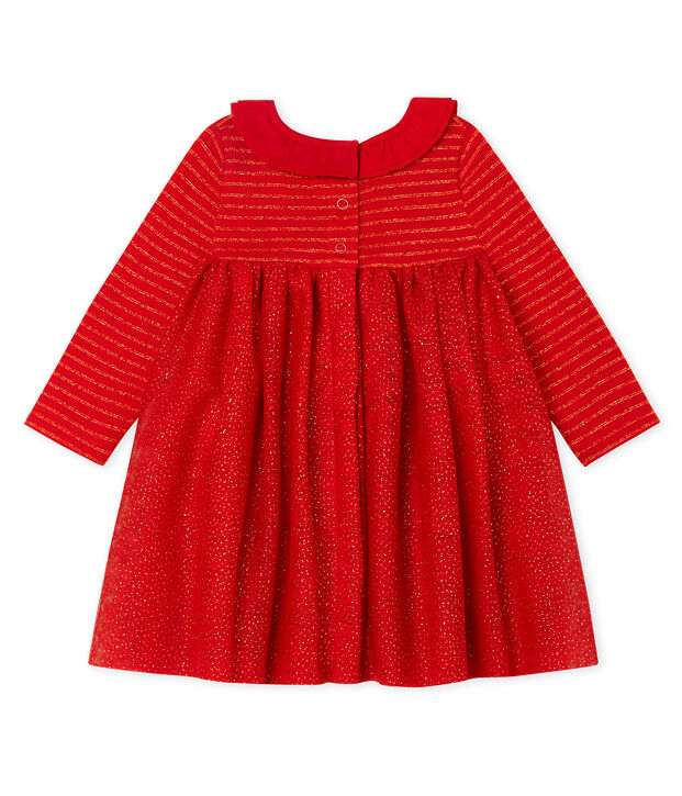 Abito bi-materiale a maniche lunghe da beb&egrave; femmina rosso/giallo
